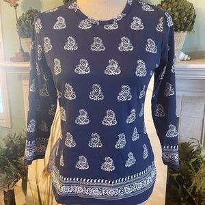 J McLaughlin Ladies Blue & White Knit Pullover Top Small